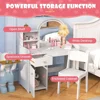 Kids Vanity, Princess Makeup Desk and Chair Set with Lights Mirror Drawer Storage Shelves, Vanity Set for Toddler Girls 5