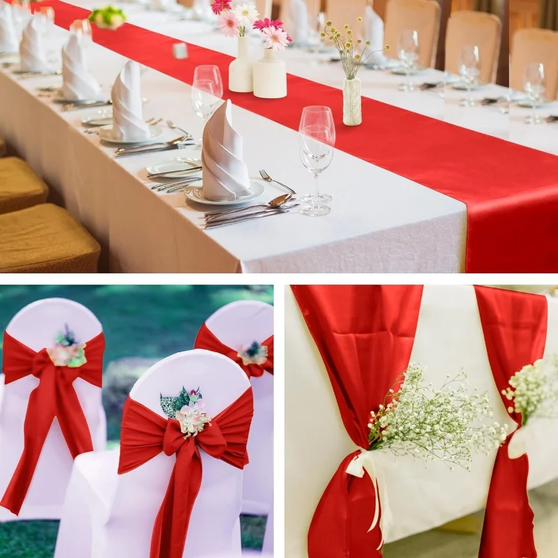 10pcs Brillant Satin Banquet Chemins De Table De Mariage Drapeaux De