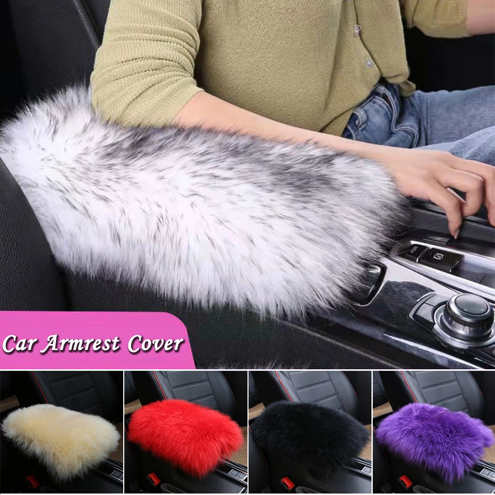 Car Plush Armrest Cover Faux Fur Auto Center Arm Rest Console Pad Wool Cushion Protector Universal for SUV/Truck/Car