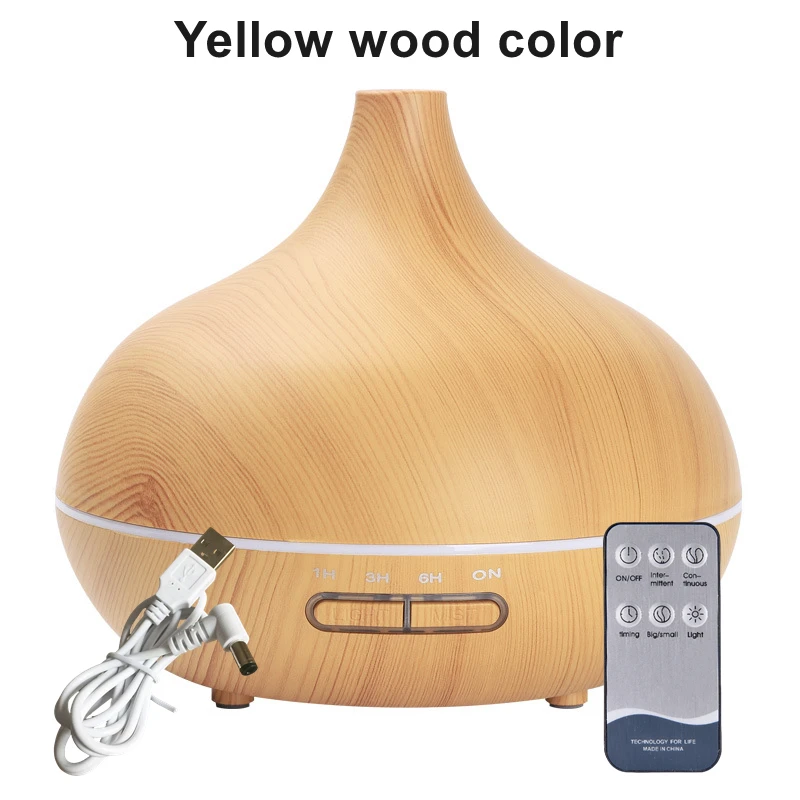 550ml Wood Color USB Aroma Diffuser, Essential Oil Diffuser with 7 Color LED Lights & Remote Control, USB Powered Air Humidifier 8