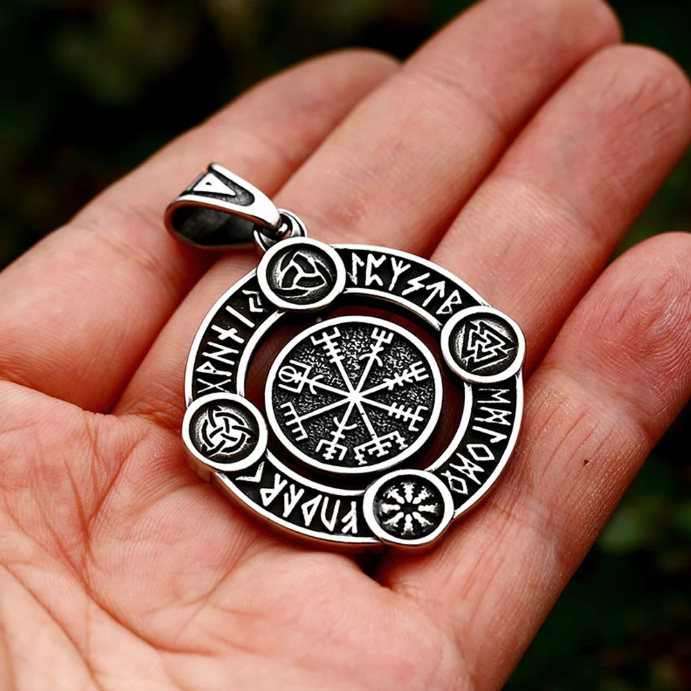 

Norse Viking Rune Necklace Men Stainless Steel Vintage Scandinavian Awe Helmet Pendant Vegvisir Viking Necklace Amulet Jewelry