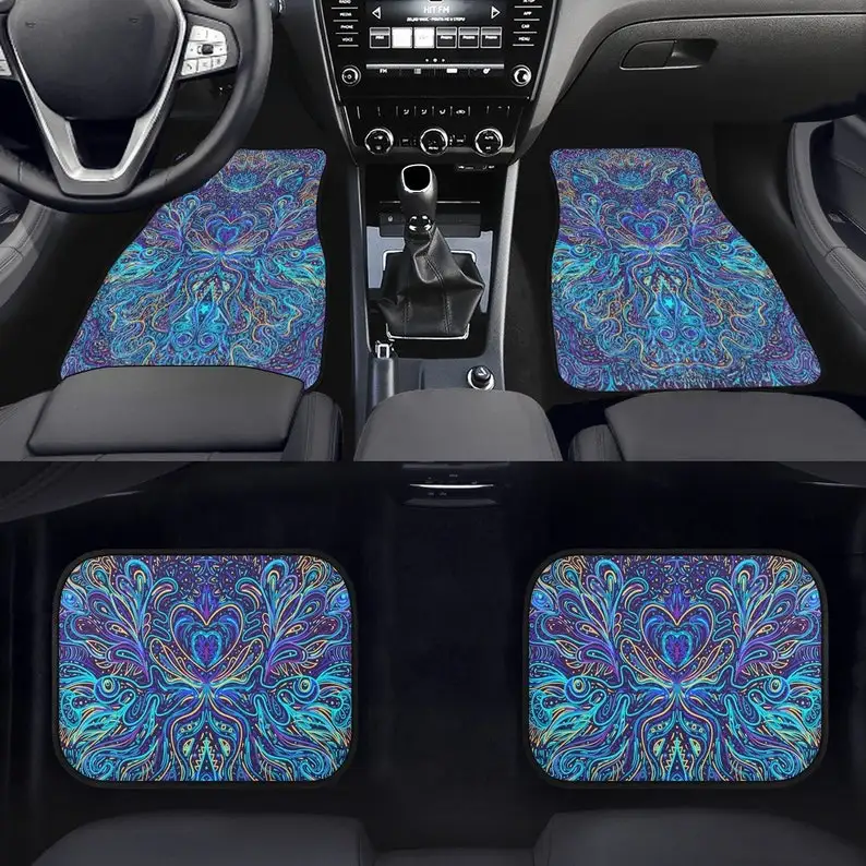 Elektrische blaue Auto Fußmatten, trippy Mandala Auto Matten