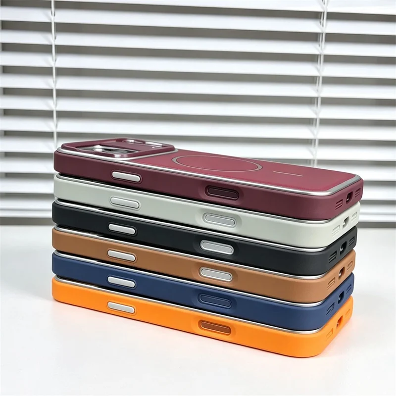 Leather Magnetic Phone Case with Magsafe Wireless Charging and Shockproof Protection