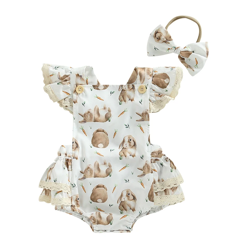 Newborn Baby Girl Easter Outfit Infant Bunny Ruffle Romper Dress Rabbit