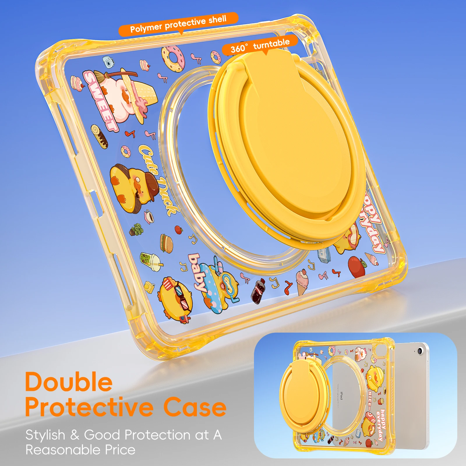 Cartoon Design Transparent Shockproof Tablet Case with Hand Stand