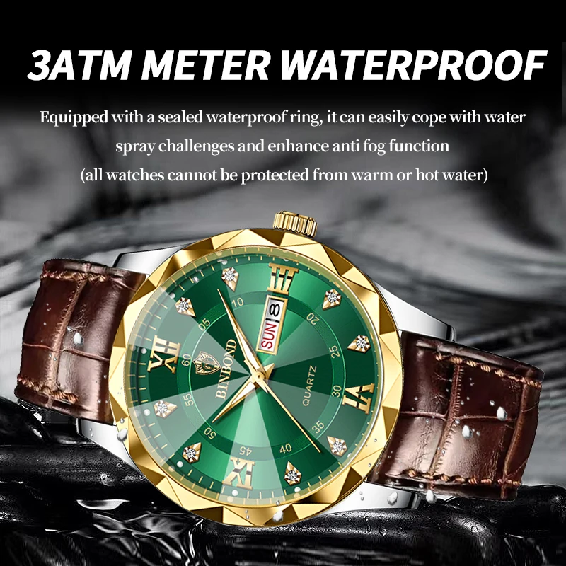 2024 New Luxury Man Quartz Watch Square Watch For Men Waterproof Luminous Date Real leather Men's Watches Sports Clock reloj