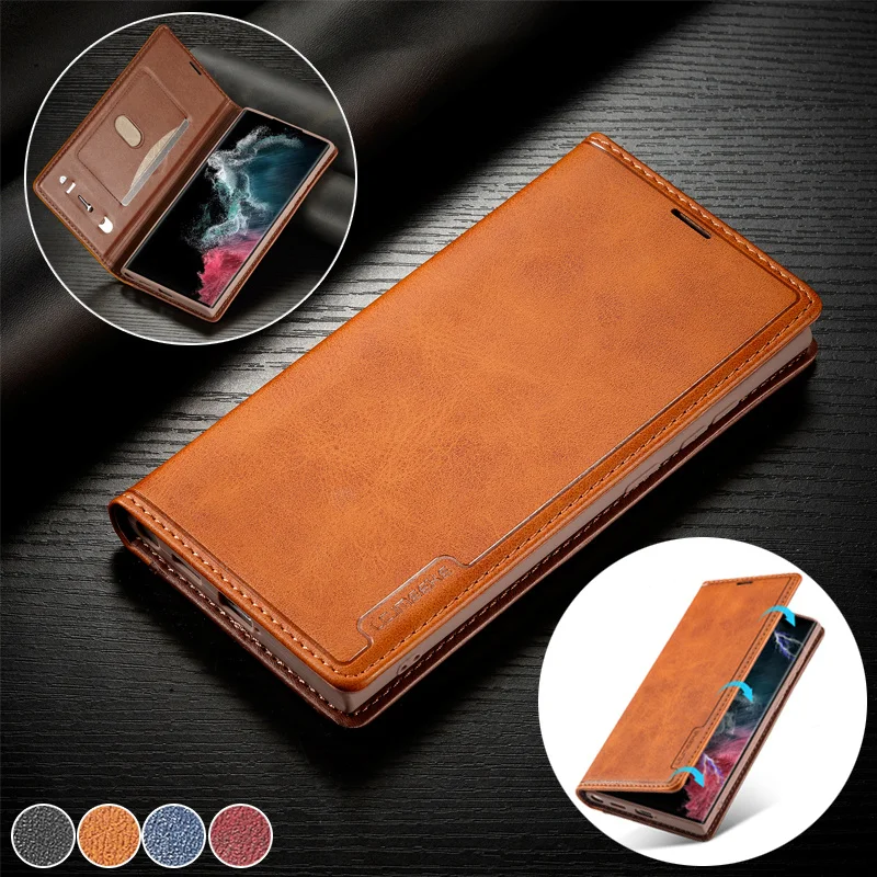 Brown Leather Samsung Wallet Case for S23 S22 S21 S20 S10 S9 S8