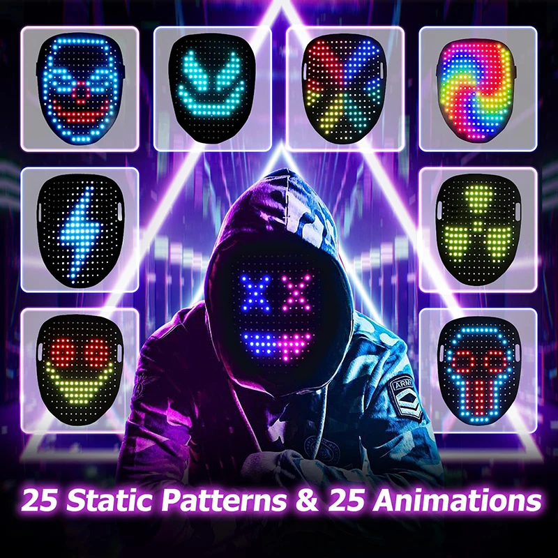 LED Mask with Gesture Sensing Light up Face Transforming Halloween Mask for Kids Men Women Costume Cosplay Party