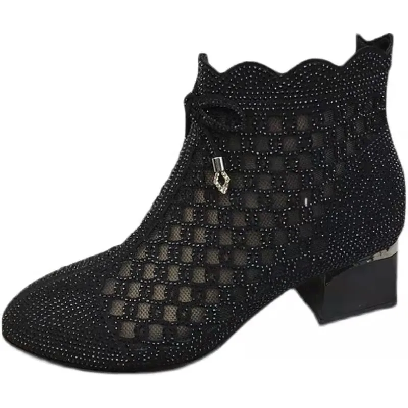 Botas Vaqueras De Mujer Con Diamantes De Imitación - Tacón Ancho 8.5cm, Punta Puntiaguda Y Detalles De Perlas