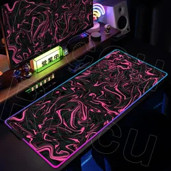 Enhanced RGB XXL Black and White Strata LED Desk Mat - Oversized Liquid Fluid Mousepad - RGB600x300x3mm (LED 12)