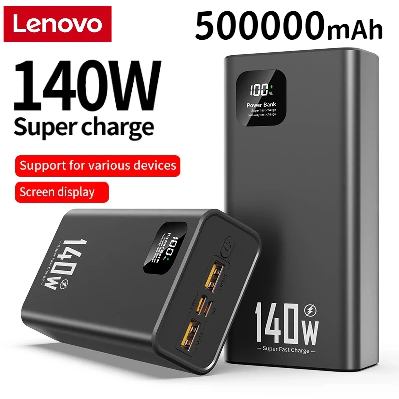 Lenovo 140W 500000mAh batterie externe haute capacité PD 22.5W charge ultra rapide chargeur de batterie externe Portable pour iPhone Samsung