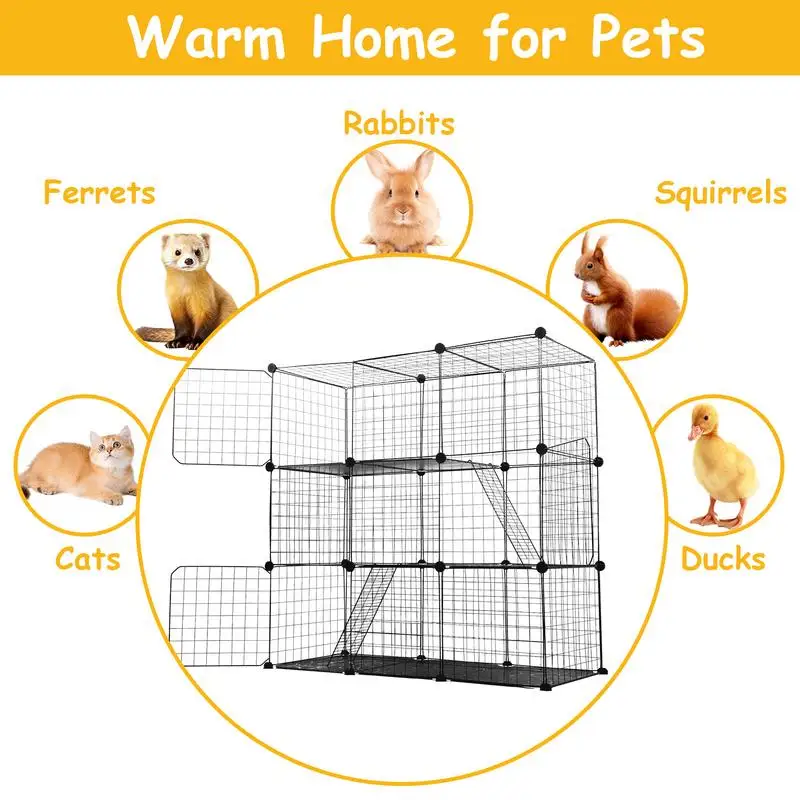 Cat Crates For Indoor Cats Indoor 3-Tier Cat Crate 19.2 X 43.7 X 43.7 Inch Small Animal House With Stairs Pet Cage For