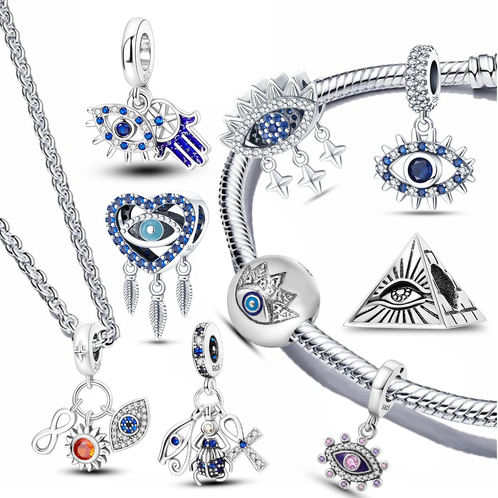 925 Silver Sun Moon Star Series Fit Bracciale Originale Blue Eye Sparkling Sun Moon Star Charms Beads For Women Jewellery Gift