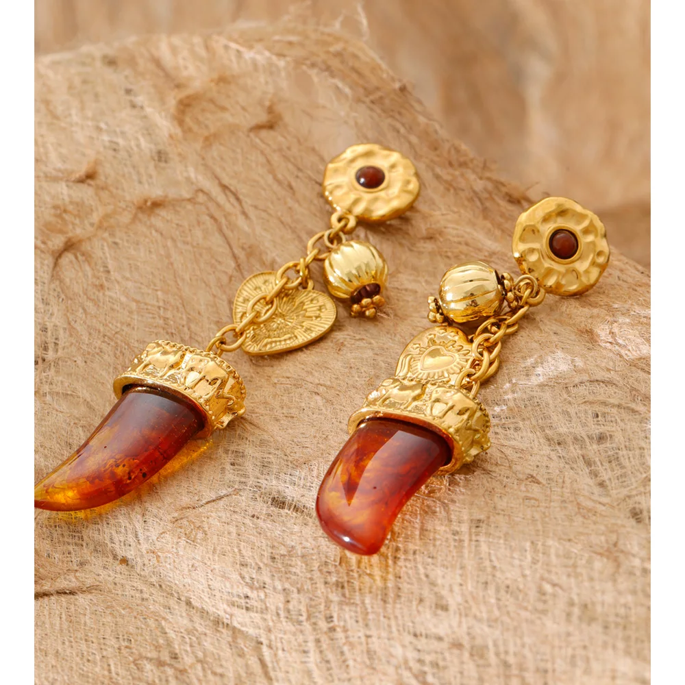 Yhpup Earrings Amber Resin