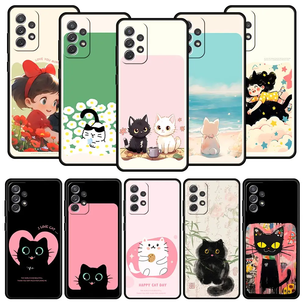 Charming Black Cat Cartoon Phone Case - Stylish Protective Cover