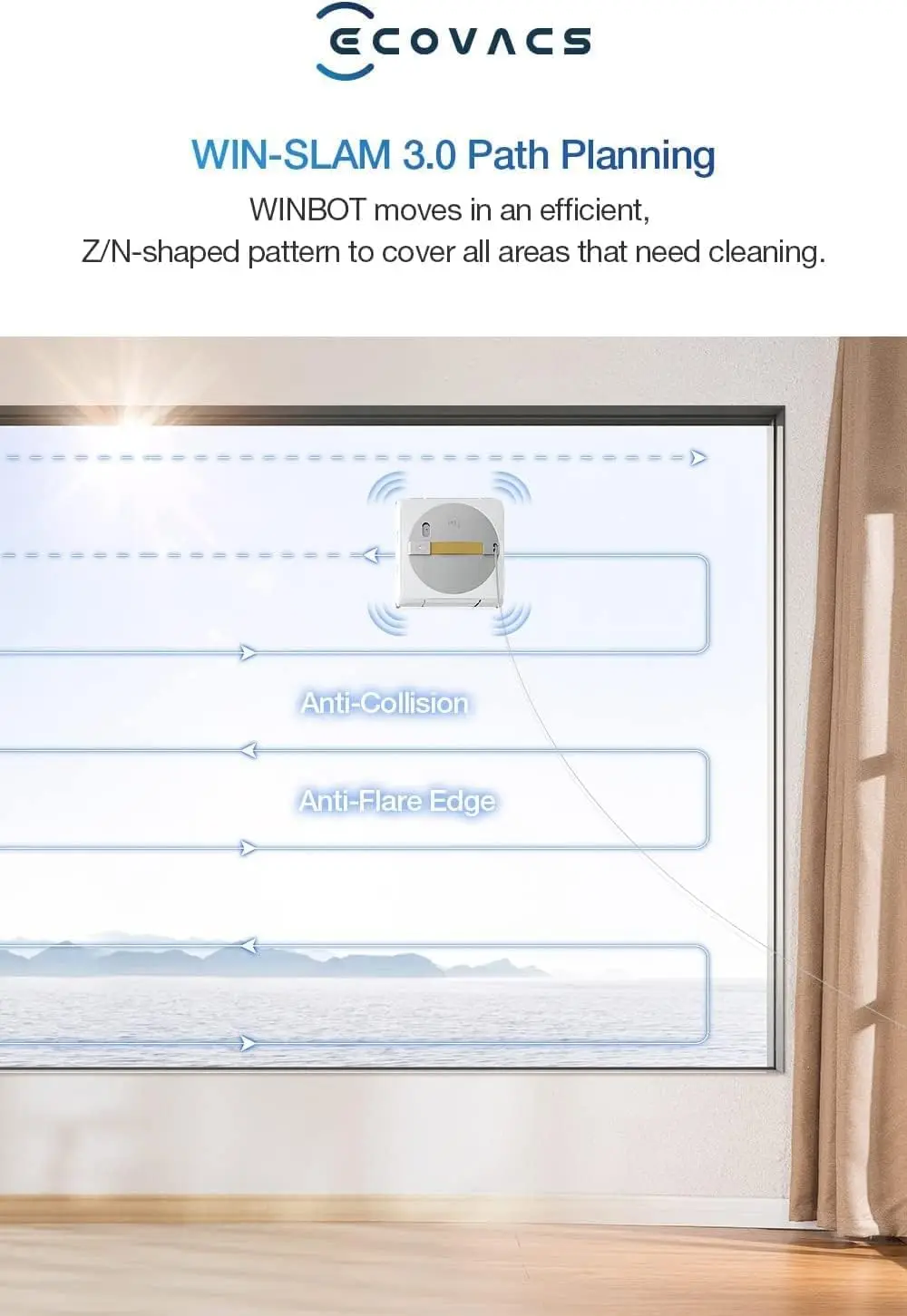 Winbot W1 Pro Window Cleaning Robot, Intelligent Cleaning with Dual Cross Water Spray Technology, Win SLAM 3.0 Path Plan 4