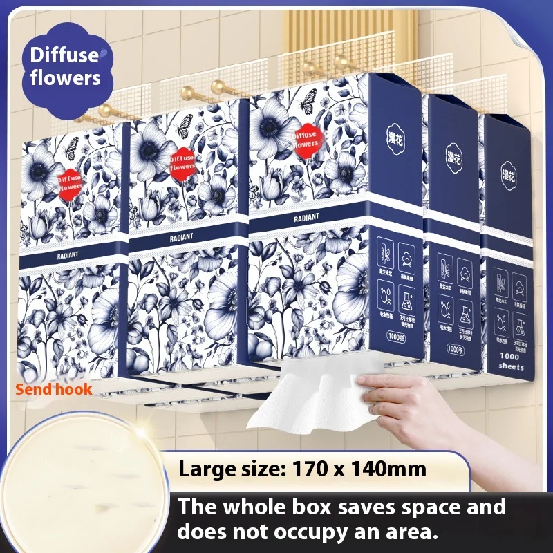 8 Hanging Facial Tissue Household Thickened and Enlarged 1000 Sheets Drawing Paper Soft Napkin Affordable Load Toilet Paper