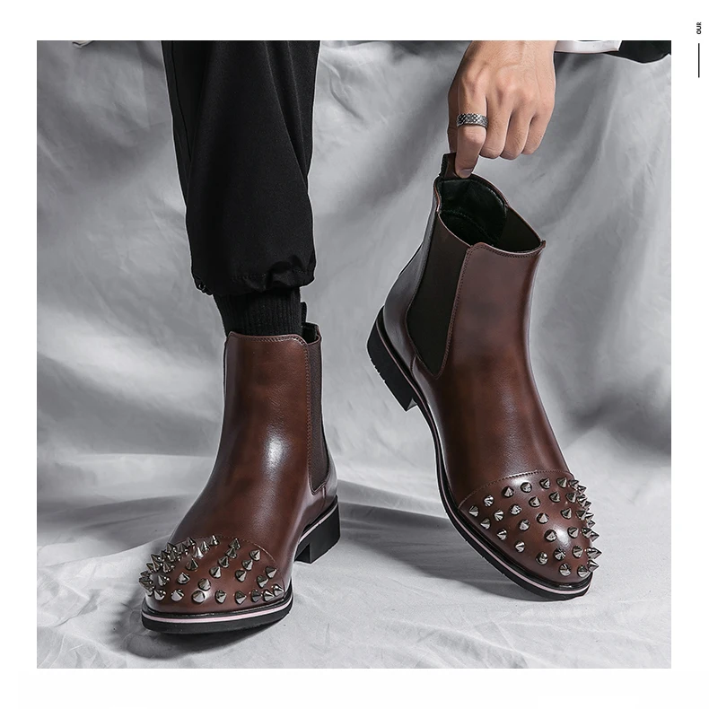 Mode Männer Chelsea Stiefel Nieten Schwarz Punk Handgemachten männer Stiefel Nicht-slip Größe 38-48 – Detail 15