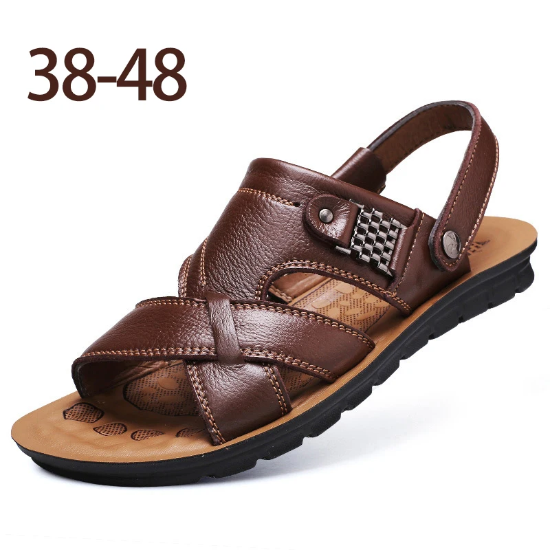 

Men's Sandals Summer Cow Leather Beach Sandals Thick-soled Comfortable Casual Shoes Men Non-slip Open-toe Shoes Large Size 38-48