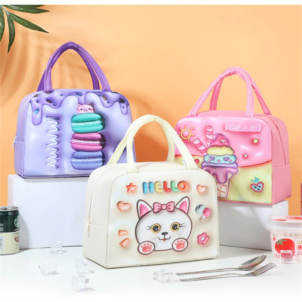 Kids Lunch Bag for School Portable Thermal Pouch Children Cartoon Insulated Bags Cooler Bento Pouch Dinner Container Handbags