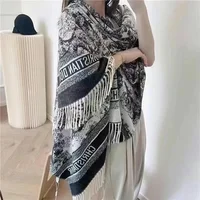 2024 Autumn Winter Soft Neck Warming Scarf Outer Wear Thermal Shawl Chinese Style Calligraphy Print Fashionable Layering