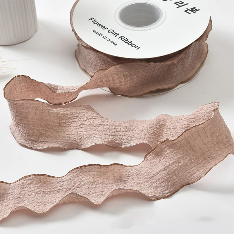 Handmade Wrinkled Lace Edge Ribbon for Gift Wrapping and Floral Decorations - 10 Yards