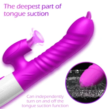Double Tongue Cunnilingus Telescopic Rotating Heating Dildo G-spot Vagina Clitoris Stimulate Vibrator Adult Sex Toys for Women 5