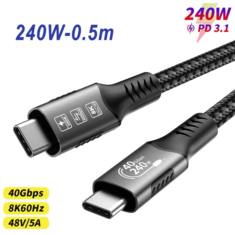 ตัวเลือกสินค้า สายชาร์จและเชื่อมต่อ USB-C 8K รองรับ Thunderbolt 4/3.2/3.1 ชาร์จเร็ว สำหรับ MacBook/Huawei