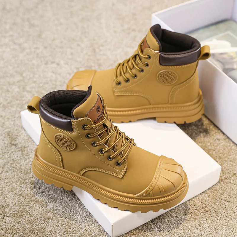 Girls Boys Ankle Leather Boots with Zipper Lace Up Outdoor Hiking Waterproof Anti-Slip Durable Combat Bootie for Kids 5