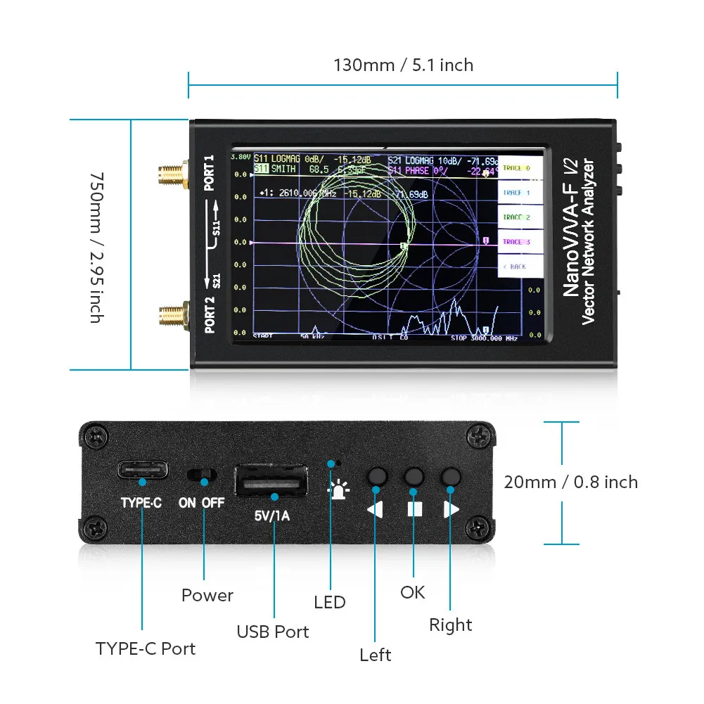 New NanoVNA-F V2 3GHz Vector Network Analyzer 4.3 inch Touch Screen NanoVNA Antenna Analyzer Short Wave HF VHF UHF 5