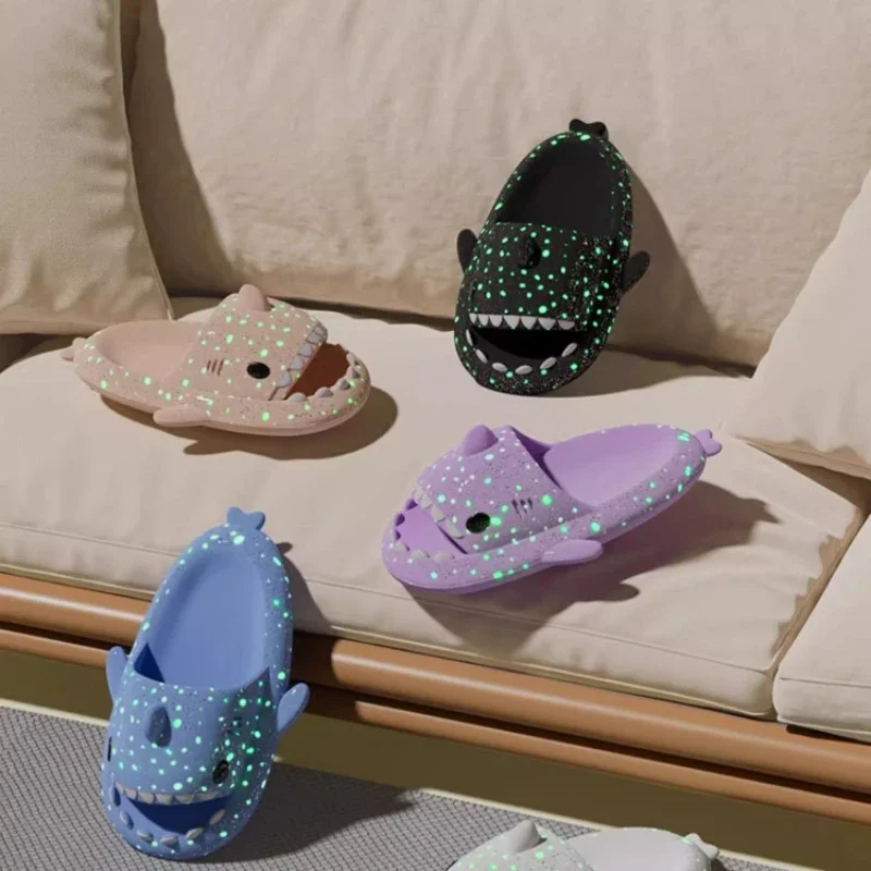 Christmas Luminous Shark Slippers Women Halloween Indoor Home Non-slip Sandals Men Cool Creative Slides Couple Gift Flip Flops 2