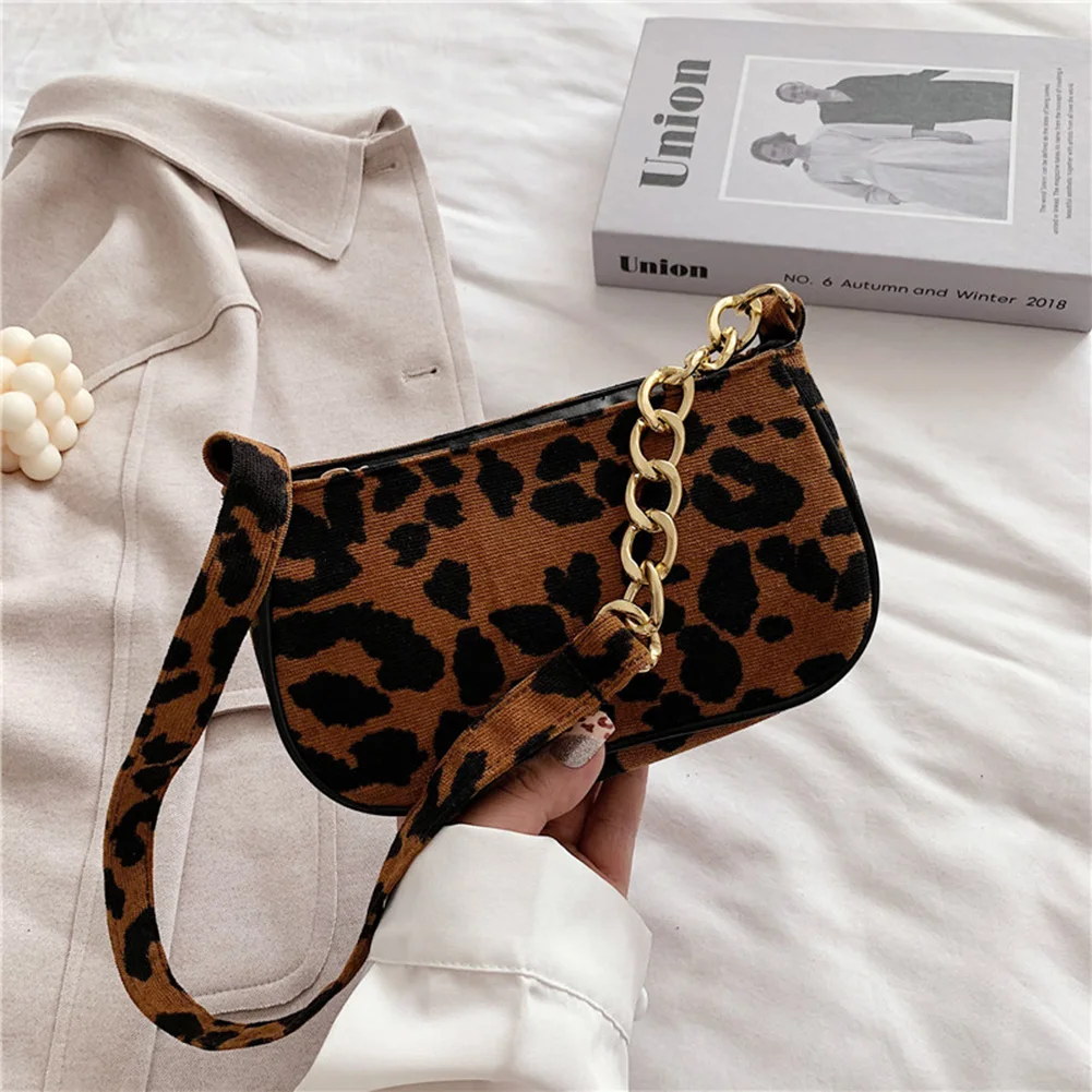 Plush Leopard Women Shoulder Bag Daily Street Totes