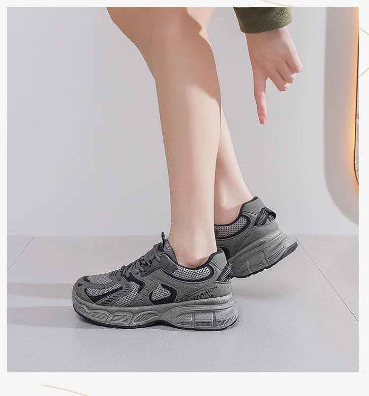 Women's Casual Platform Sneakers, Breathable Mesh Upper, Thick Sole, Korean Style_voghion.com