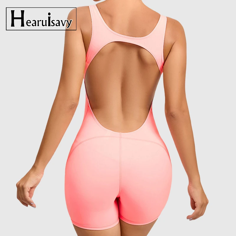 

Hearuisavy Backless Sleeveless Sports Jumpsuit Short Rompers Women Bodysuits Yoga Clothing Workout Gym One Piece Suit Women