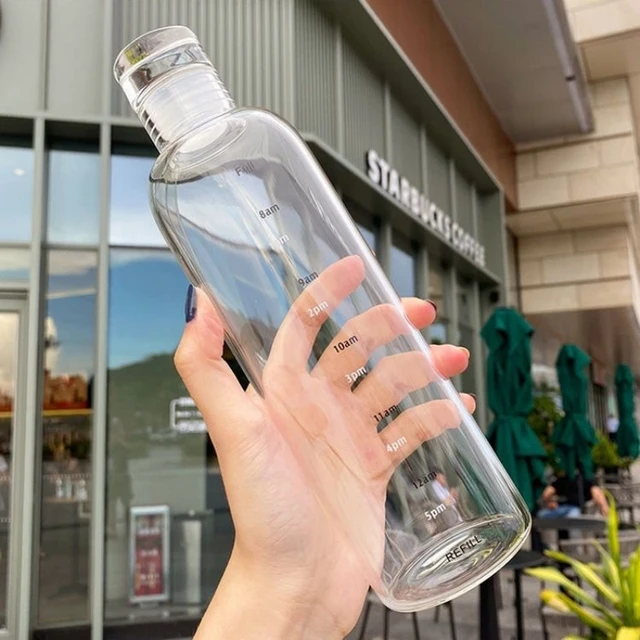 500ml/16.9oz clear white plastic sports water bottle Time marking leak-proof juice milk cup Portable children's school sports cu 6