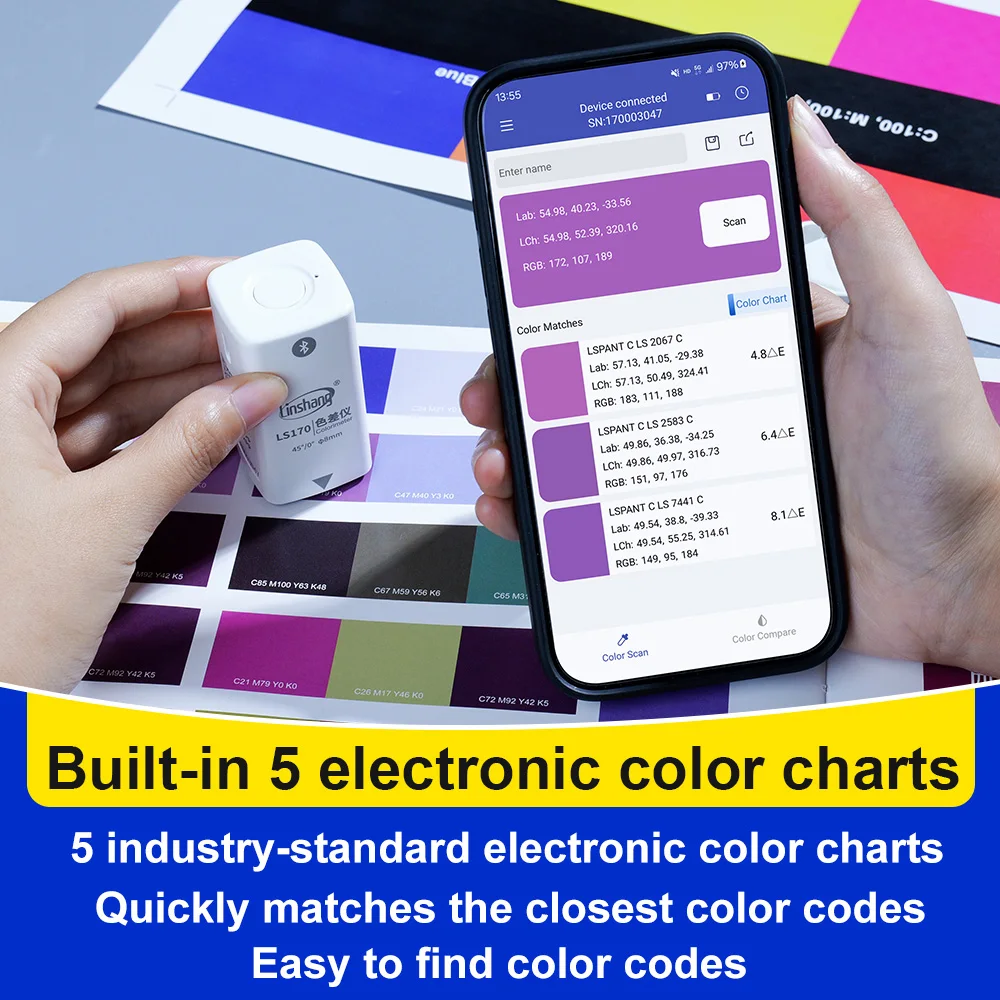 Colorimeter Portable Colormeter Pantone Ral Color Reader 45/0 CIE Lab CMYK Color Meter for Print Paper LS170