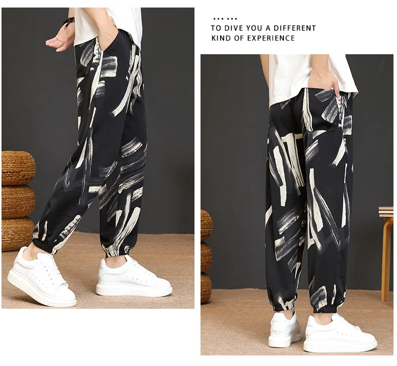 Description Picture 6 of itemFashion 2023 Summer Printed Men's Casual Leggings Cropped Pants Hip Hop Streetwear Drawstring Ankle-Length Jogger Youth Trousers