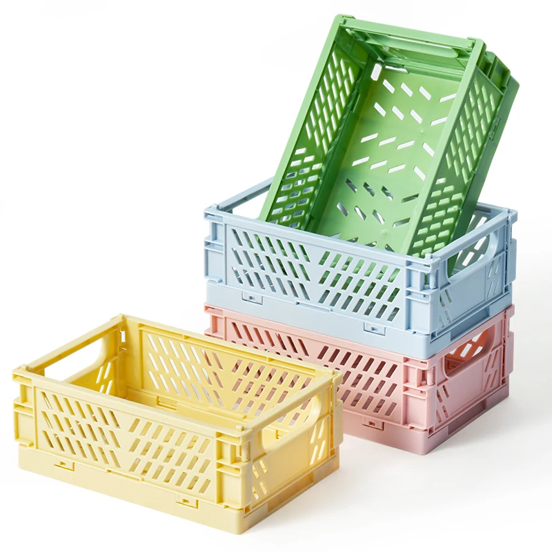 4Pcs Mini Stackable Crates Danish Pastel Foldable Baskets Tray with Handles Handmade Materials Storage Box Kitchen Desktop Decor storage box storage container