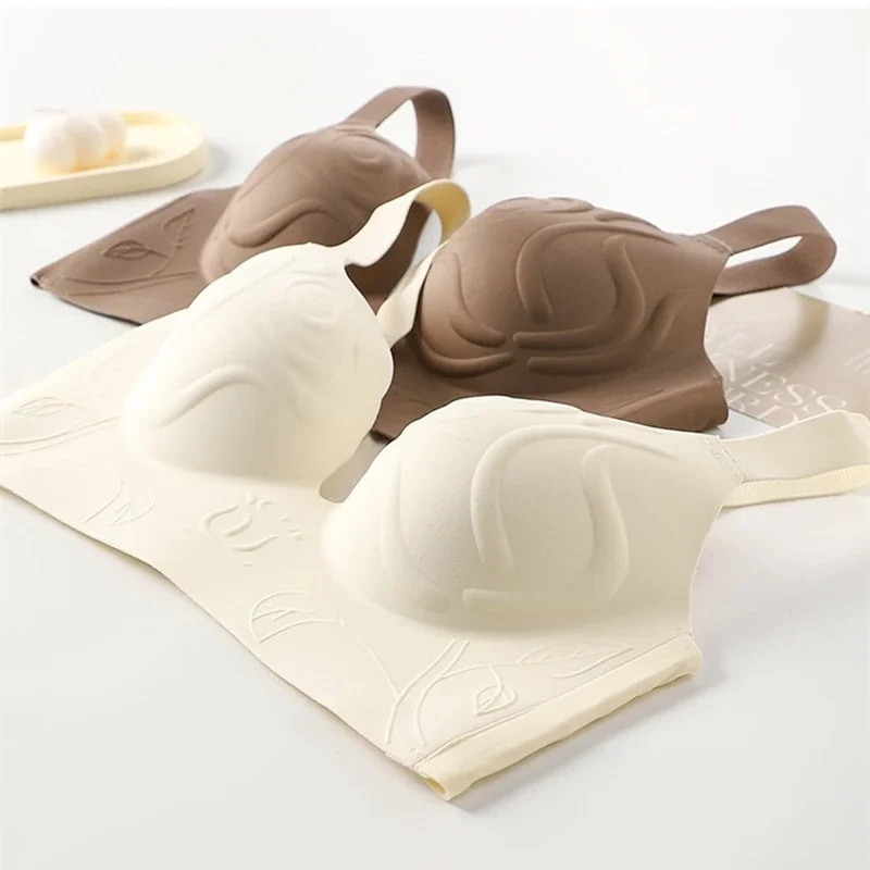 Scarless Big Breasts Show Small Underwear for Women's Thin Style Gathered with Sexy Large Size Bra Without Steel Rings 6