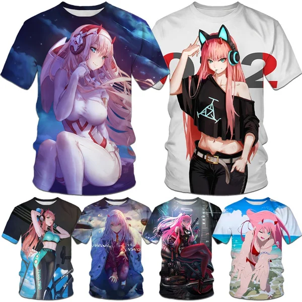 

New Anime DARLING in The FRANXX Zero Two 3d Print T-shirt Unisex Hip-hop Harajuku Casual Short-sleeved T-shirt Tops