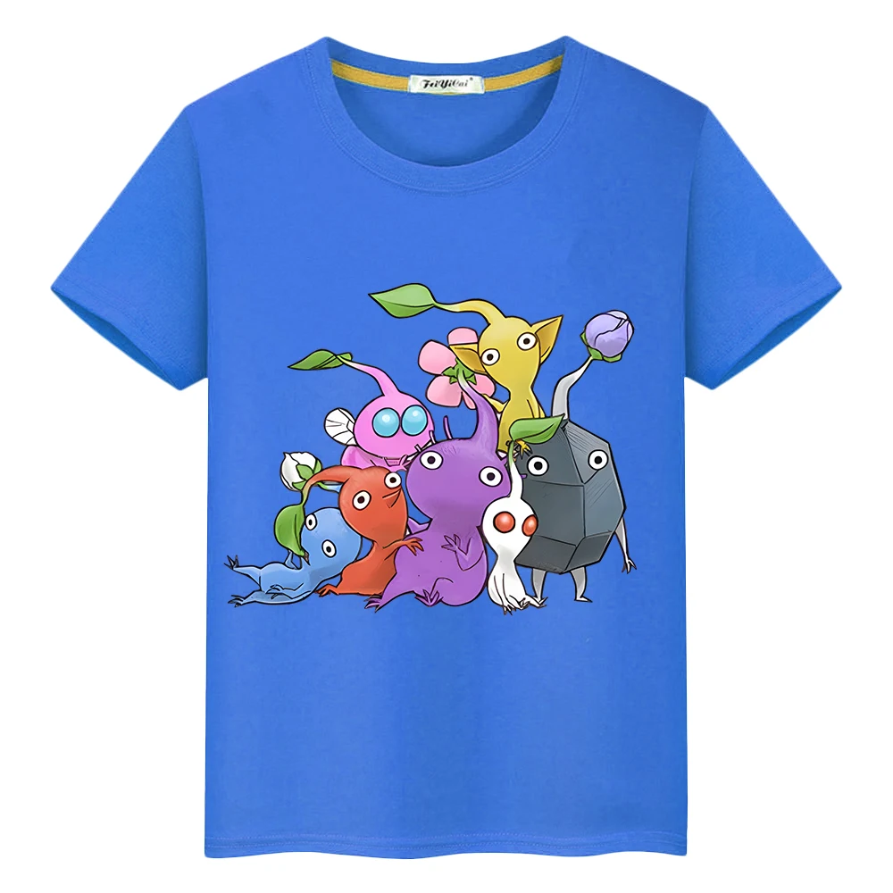 Pikmin Print 100%Cotton T-shirt Short boy girl clothes Cute Tops pride tshirt Summer cartoons Tshirt anime Tees y2k kid Day gift 6