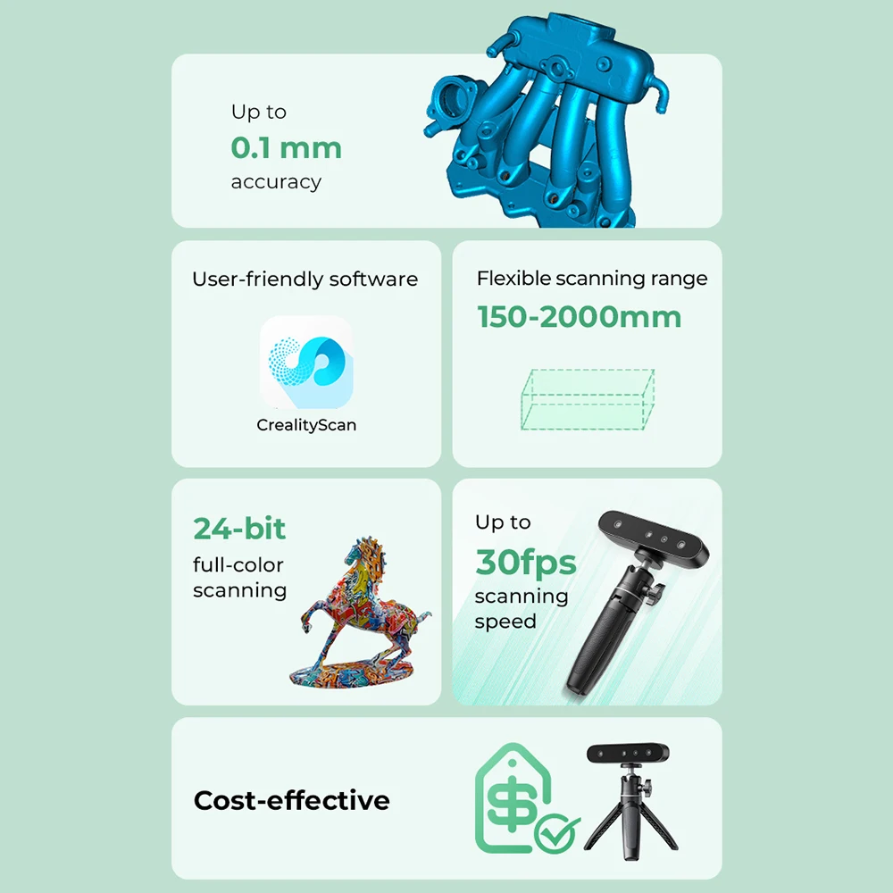 Creality CR-Scan Ferret SE 3D 스캐너, 휴대용 및 핸드헬드, 스캔 속도 30fps, 0.1mm 정확도, ASIC 칩셋, 듀얼 모드 스캐닝