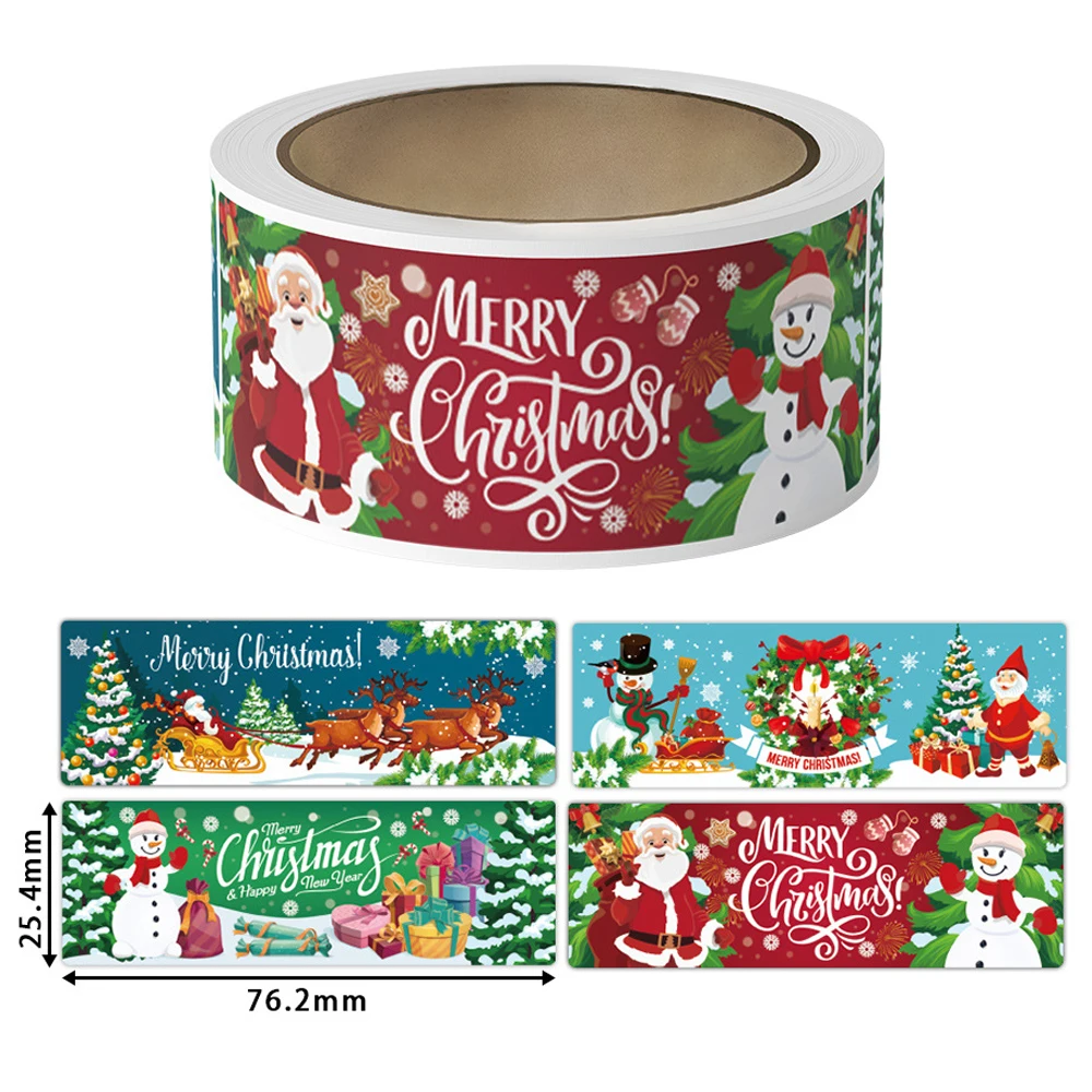 120pcs/roll Merry Christmas Stickers Rectangle Holiday Decorative Labels Decals Christmas for Business Package DIY Gift Wrapping