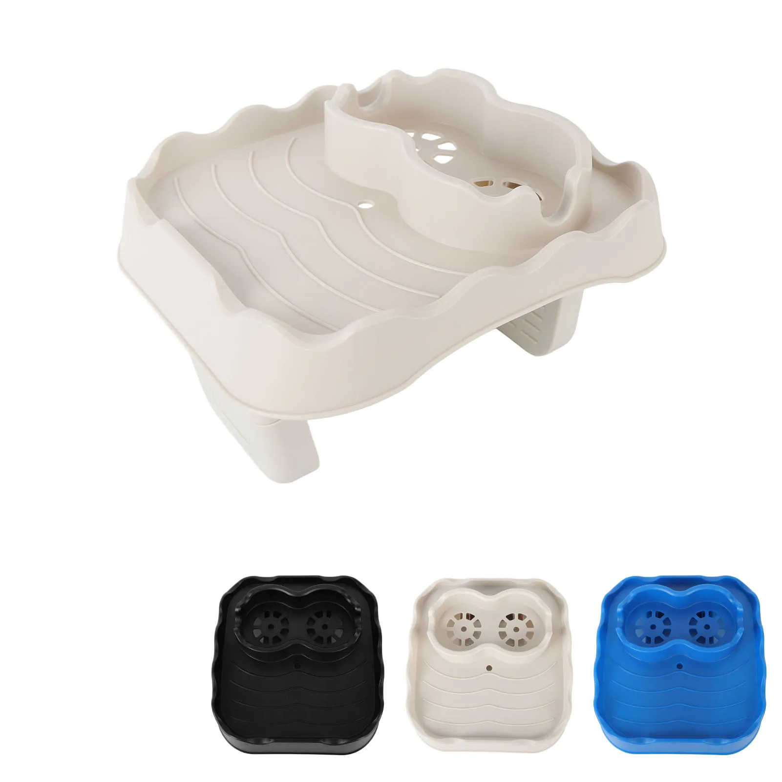 Hot Tub Table Tray with Drain Holes Anti Slip Adjustable Hot Tub Side Table Tray for Swimming Pools SPA Bathtub wooden tray