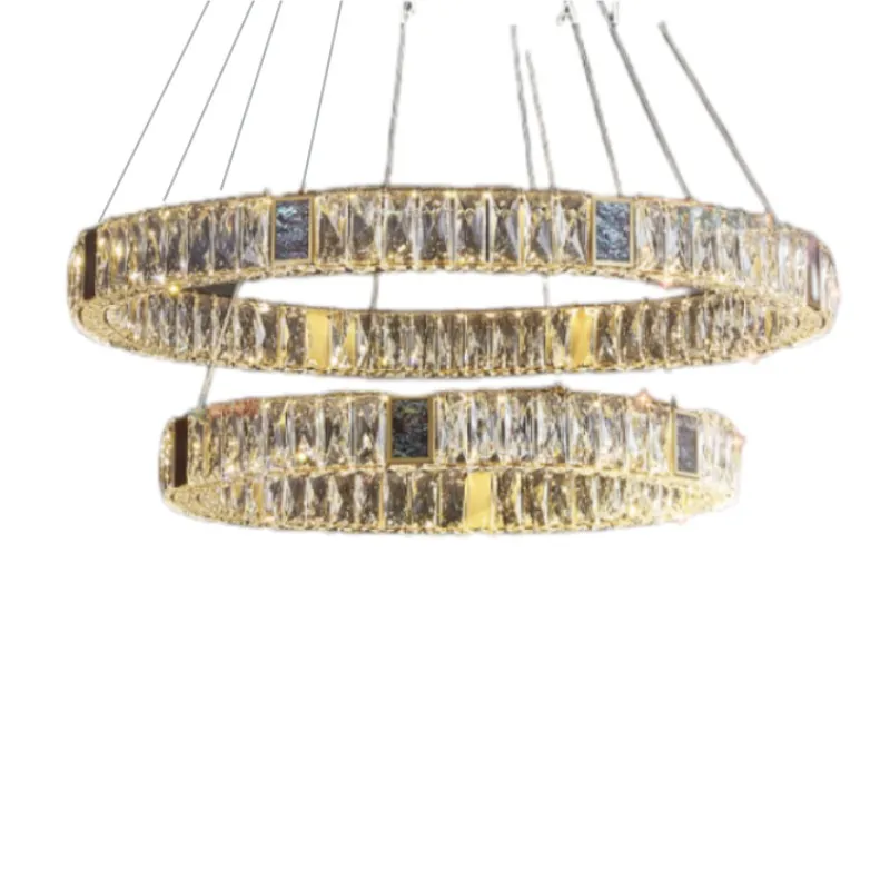 

Modern LED Ring crystal Chandelier Lighting big crystal Block LED strip pendant chandeliers for living room Villa home deco Lamp