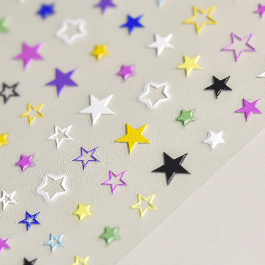 다채로운 그리드 리플 도트 다섯개 별 Bowknot 체리 스파클링 스타 5D 네일 아트 스티커 접착 장식 매니큐어 데칼