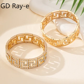 New Fashion Stainless Steel Cubic Zircon Wide Opening Bangles for Women Luxury Couple Bangles Wedding Hand Jewelry