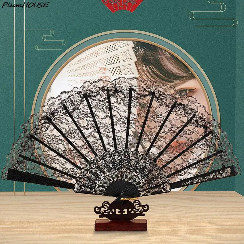Folding Fan Decorative Hand Fan Chic Female Handheld Red Fan Vintage Style Lace Folding Chinese Japanese Pattern Art Craft Gift Decor