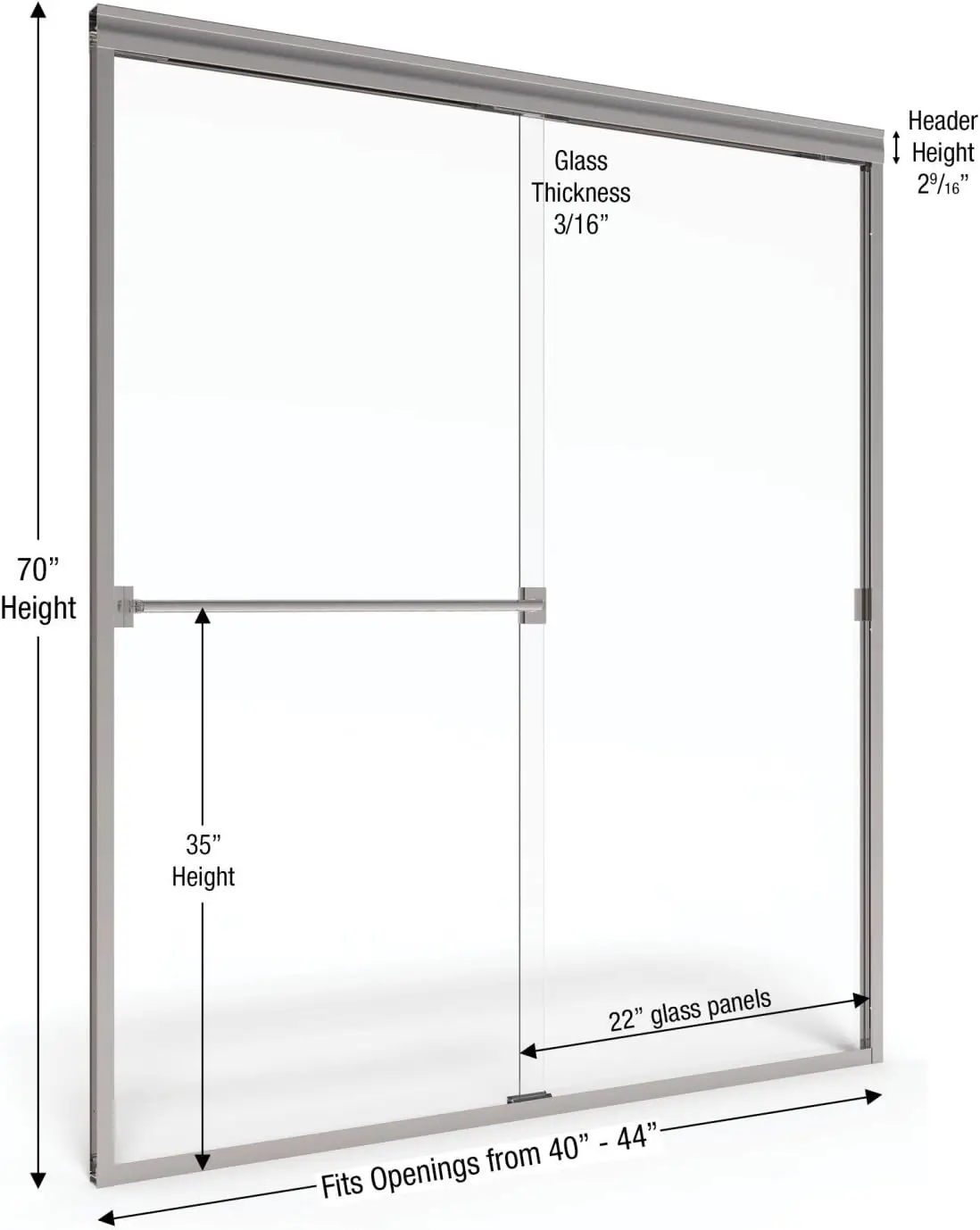 Classic Sliding Shower Door Fits 40 44 inch opening Clear Glass Silver Finish designed to repel water in the shower