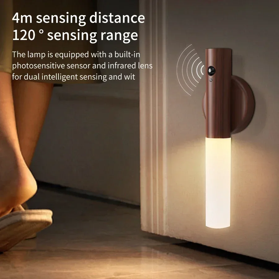 PIR Motion Sensor LED Night Lights Rechargeable Wireless Magnetic Wall Lamp For Bedroom Stair Hallway Kitchen Cabinet Lighting